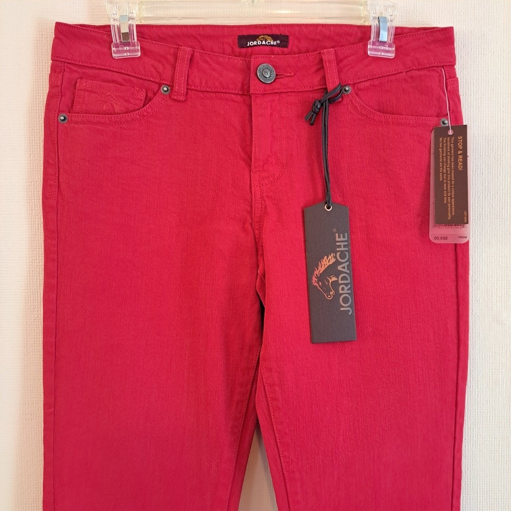 Jordache Slim Straight Jeans Size 2 Cherry Red Morgan Mid Rise Stretch 1383-442